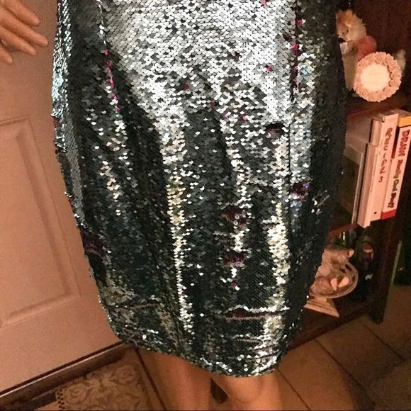 NWT $245 AIDAN MATTOX | Flip Sequin | Dress in Teal (Turquoise) - Picture 5 of 14
